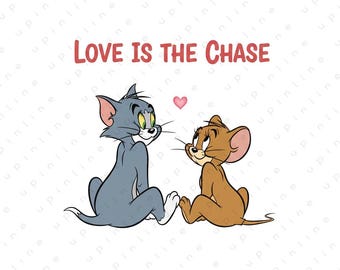 Tom and Jerry Love Illustration | Cute Cartoon Couple Art | Playful Valentine Artwork | Digital Download