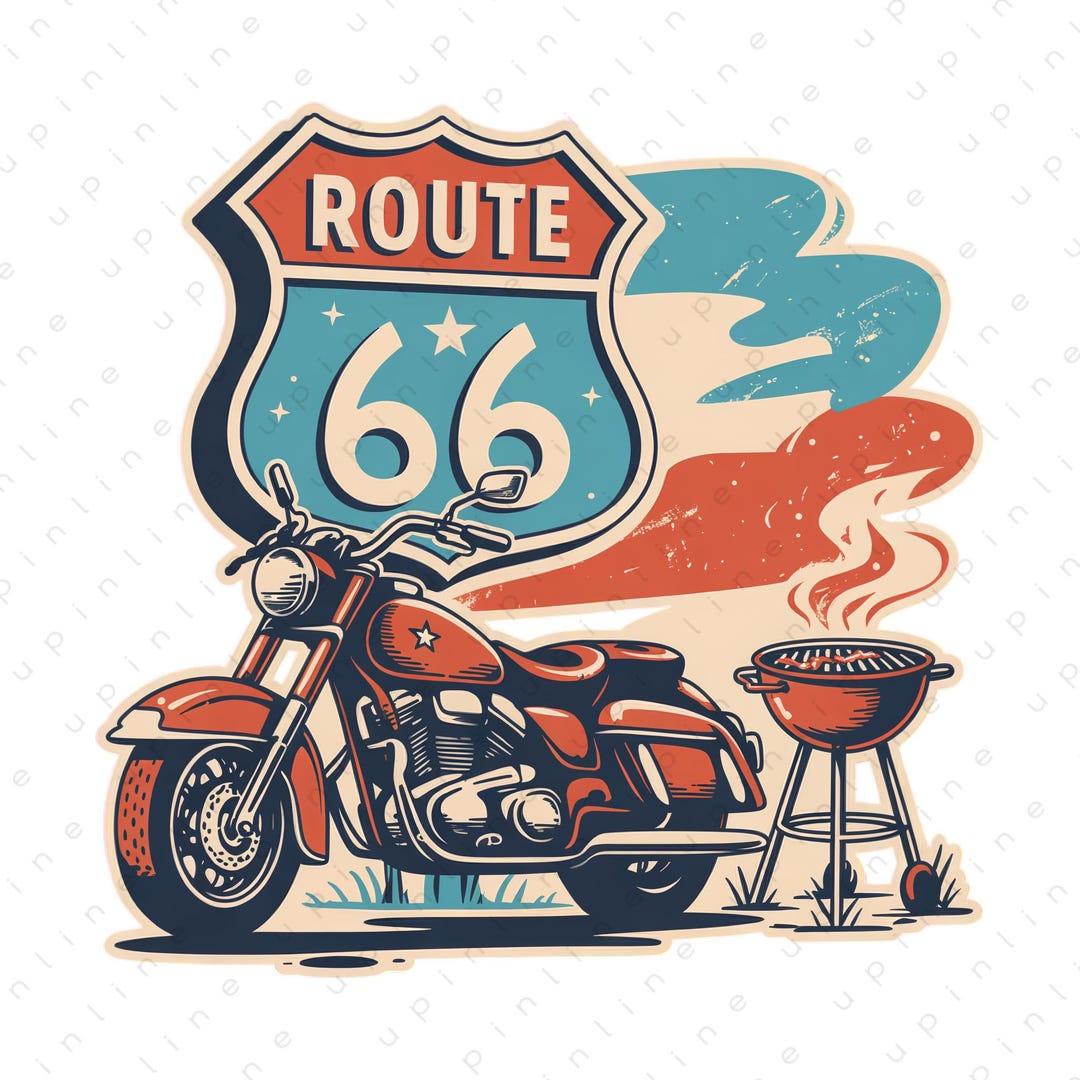 Route 66 Motorcycle PNG, Vintage American Road Trip Design, Biker BBQ ...