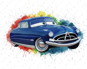 Hudson Hornet PNG | Doc Hudson Classic Car Watercolor Splash | Cars Movie Retro Legend | High Resolution Digital Download PNG Boys Room