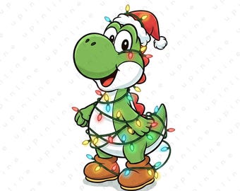 Super Mario Kart Weihnachten PNG SVG, niedliches Mario Luigi Pfirsich Yoshi Bowser Racing mit Geschenken und Bäumen, Feiertags-Gamer-Shirt-Design