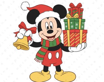 Clipart de Natal do Mickey Mouse, desenho animado de Natal, ilustração de inverno (download instantâneo)