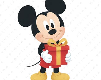 Mickey Mouse Clipart, Cute Birthday Mouse PNG, Holiday Cartoon Character, Mickey Gift Clipart, Mickey Mouse Illustration (Instant Download)