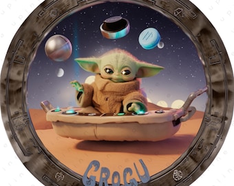 Grogu Baby Yoda Inspired PNG, Mandalorian Digital Download, Star Wars Cute Character Design