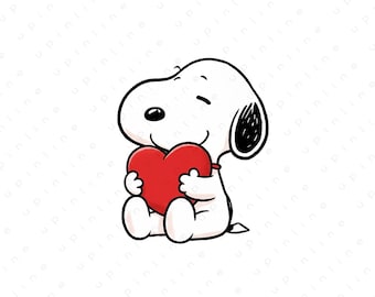 Snoopy Inspired Clipart PNG | Peanuts Dog Cartoon Art | Valentines Day Holding Heart | High Resolution Digital Download