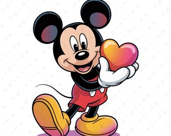 Retro Mickey PNG, Mickey Holding Heart, Family Vacation Clipart,Cricut File (Digital Download)