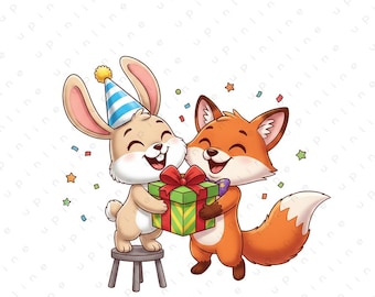 Birthday Animal City Clipart PNG | Cute Cartoon Birthday Animals | Party T-Shirt & Wall Art Print | Kids Birthday Digital Download