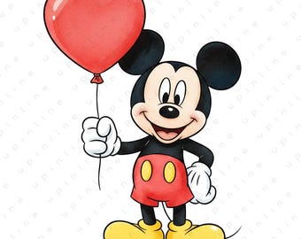 Mickey Mouse Watercolor Clipart, Cartoon Mouse