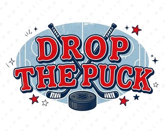 Drop The Puck Hockey PNG, Hockey Lover Shirt Design, Retro Ice Hockey Clipart, Hockey Player Gift, Sports Sublimation Digital Download
