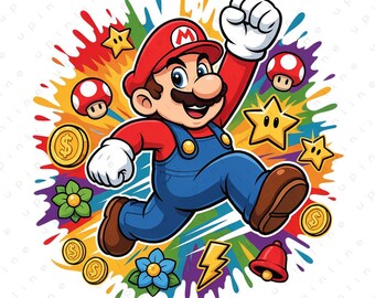 Mario Power Up PNG, Mushroom Star Coins Gaming Clipart (Digital Download)