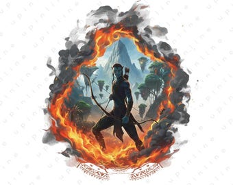 Fire and Ash Sci-Fi PNG, Alien Fantasy World Art, Elemental War Shirt Design, Cinematic Fan Art, Printable Sublimation File