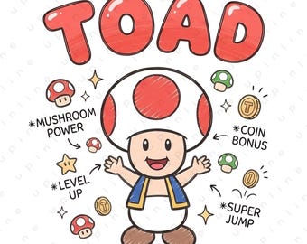 Toad PNG Clipart, Super Mario Character, Gamer Birthday Shirt Design (Digital Download)