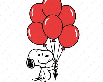 Snoopy with Balloons Clipart, Peanuts Cartoon SVG PNG (Digital Download)