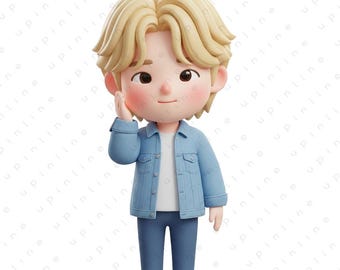 3D Chibi Boy PNG, niedlicher K-Pop Geburtstagscharakter, druckbare digitale Datei