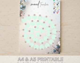 Daily Mood Tracker Printable | Mental Health Journal (PDF, PNG)