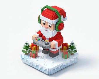 Voxel Art Gamer Santa PNG, Funny Xmas Design (Digital Download)