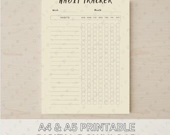 Printable Habit Tracker | Mood Tracker, Journal Page (Digital Download)