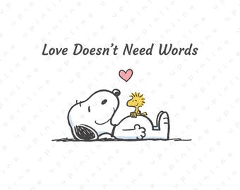 Snoopy & Woodstock Illustration | Gentle Quiet Love Cartoon Art | Minimal Peanuts Artwork | Digital Download PNG SVG