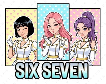 Sechs Sieben PNG, K-Pop Girl Group Geburtstagsdesign, süße Idol Illustration, digitaler Download