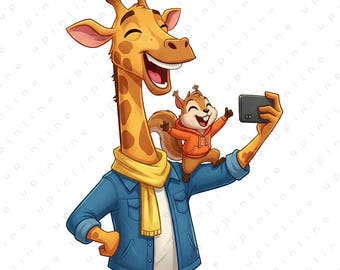 Cute Animal City PNG Bundle, Modern Cartoon Animals, Transparent PNG for T-Shirts, Posters, Stickers, Digital Decor