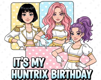 Es ist mein Huntrix Geburtstag PNG, Kpop Girl Group Geburtstagsdesign, Idol Style Party Illustration, digitaler Download