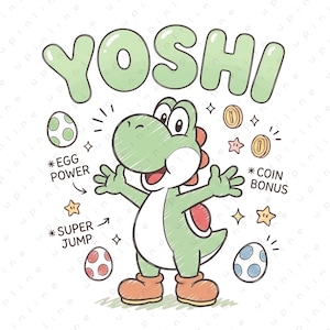 Yoshi PNG, Yoshi lindo clipart, diseño de Mario Yoshi Doodle, camiseta Yoshi PNG, archivo Yoshi Cricut, descarga digital de personajes de videojuegos