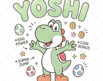Yoshi PNG, Cute Yoshi Clipart, Mario Yoshi Doodle Design, Yoshi Shirt PNG, Yoshi Cricut File, Gaming Character Digital Download