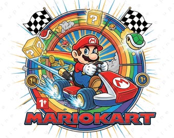 Mario Kart Rainbow Road PNG, Retro Arcade Illustration (Digital Download)