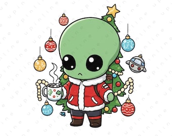Christmas Alien PNG Clipart | Holiday Character Art (Digital Download)