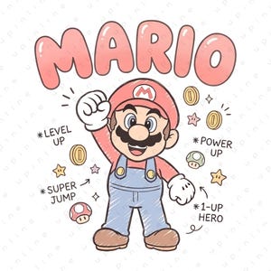 Mario PNG, Super Mario Clipart, Mario Doodle Design, Mario Shirt PNG, Gaming Character Cricut File, Mario Digital Download