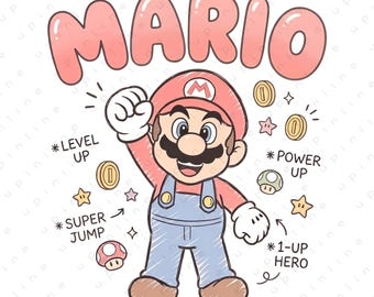 Mario PNG, Super Mario Clipart, Projekt Mario Doodle, Koszulka Mario PNG, Plik Cricut z postaciami do gier, Pobierz Mario Digital