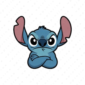 Stitch PNG, Cute Angry Stitch Face, Blue Alien Cartoon PNG, Stitch Head Design for T-Shirt Mug Sticker, Digital Download image 1