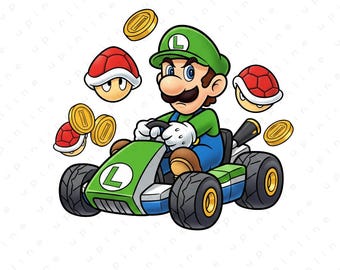Super Mario Kart PNG Clipart | Mario & Luigi Racing Car Digital Design | Sublimation PNG | High Resolution Instant Download