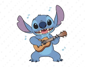 Stitch Playing Ukulele Clipart, PNG Eps, Cut Files (Digital Download)