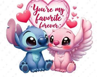 Stitch Love Illustration | Cute Cartoon Couple Art | Playful Valentine Artwork | Digital Download
