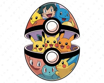 Cute Easter Egg Cartoon Characters PNG, Poké Egg Style, Spring Holiday Illustration, T-Shirt Design, Sticker, Sublimation, Digital Download