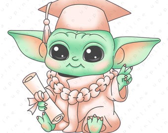Baby Yoda Watercolor Graduation PNG | Cute Grogu,Pastel Rainbow Splash Grogu, Birthday Shirt Design, Chibi Star Wars Art, Digital Download