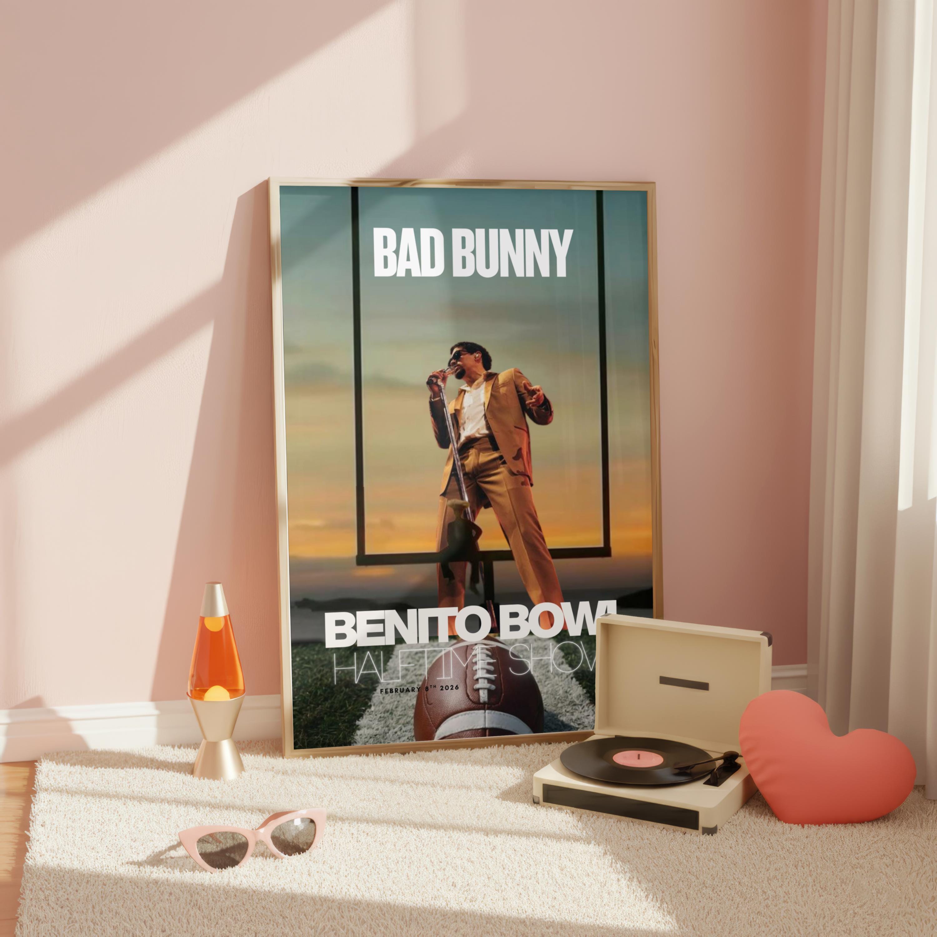 Discover Bad Bunny Super Bowl Poster - Halftime Show Football Party Vertical Poster