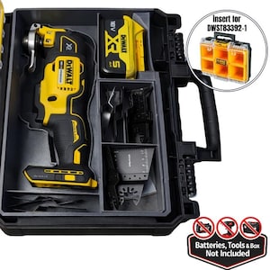May include: A black and yellow DEWALT oscillating multi-tool kit. The kit includes the tool, an 18V battery, and various blades and accessories. The text "Batteries, Tools & Box Not Included" is visible.