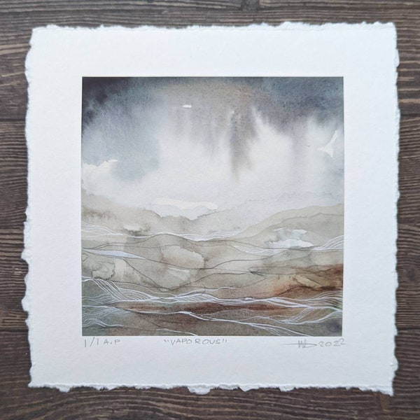 VAPOROUS... Giclée print, abstract landscape, stormy sky, watercolour, atmospheric art, small painting, gift