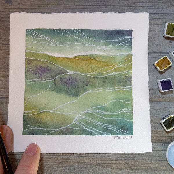 PASTORAL... Giclée print, natural watercolour, countryside, abstract landscape, small painting