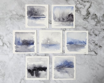 Watercolour Minis IV... mini art, abstract landscape, seascape, minimalist, original painting, small gift, desk art