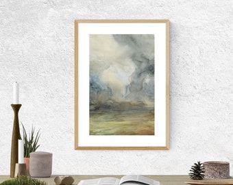 STORM TRIO III Giclée Print Abstract landscape, watercolour painting, stormclouds, weather painting, wall decor