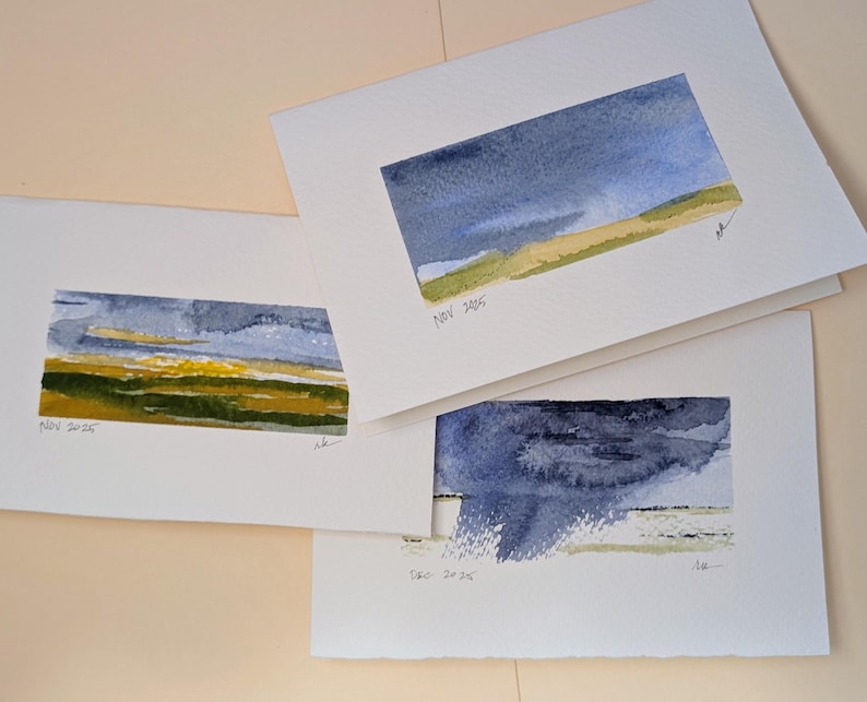 Original Watercolor Notecard Set – 3 Hand-painted Landscape Cards on ...