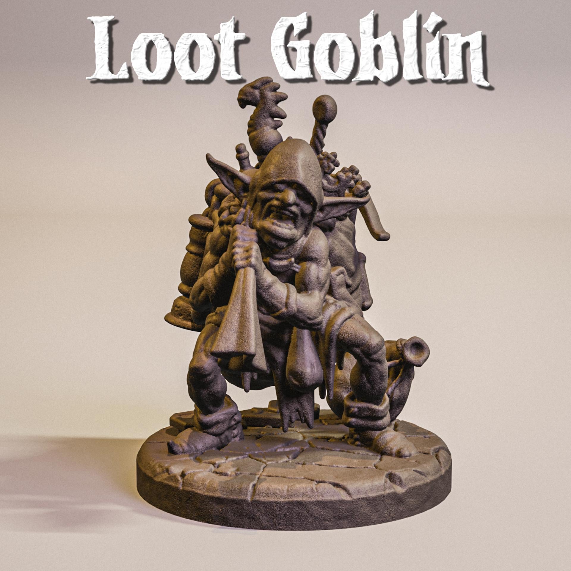 Loot Goblin Miniature | 28mm 32mm 35mm Scale Resin Figure | Loot Minion Massive Darkness | DnD, Pathfinder, Zombicide, HeroQuest | TTRPG