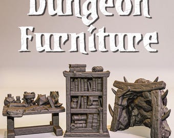 3D Dungeon Furniture | Massive Darkness 1 & 2 Upgrade pack | Terrain miniature | Library, Artifact, Lair 3d Token | Table, Bookself, Tunnel