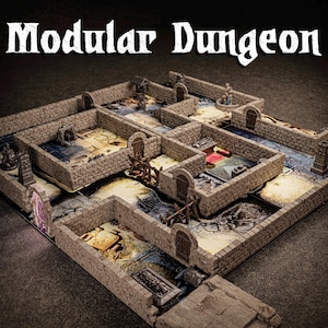 Modular Dungeon Wall and Door | Tabletop RPG | Massive Darkness | Zombicide | D&D | Board Games Terrain | 28mm | Fantasy Diorama Miniatures