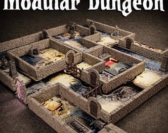 Modular Dungeon Wall and Door | Tabletop RPG | Massive Darkness | Zombicide | D&D | Board Games Terrain | 28mm | Fantasy Diorama Miniatures