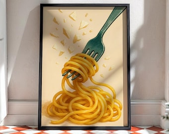 Italian Spaghetti Kitchen Print, Culinary Food Art (Digital Download)