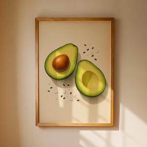 Avocado Wall Art, Healthy Food Kitchen Poster, Green Fruit Printable, Modern Brunch Decor, Digital Download Artwork for Dining Room