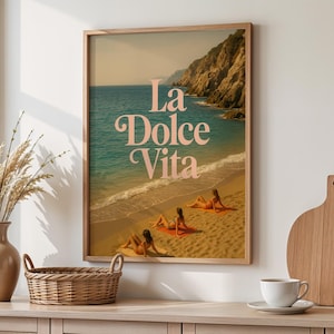 La Dolce Vita Retro Strand Poster, italienische Riviera Wand Kunst zum ausdrucken, Vintage Sommer Reise Druck, Küsten Urlaub Dekor, digitaler Download
